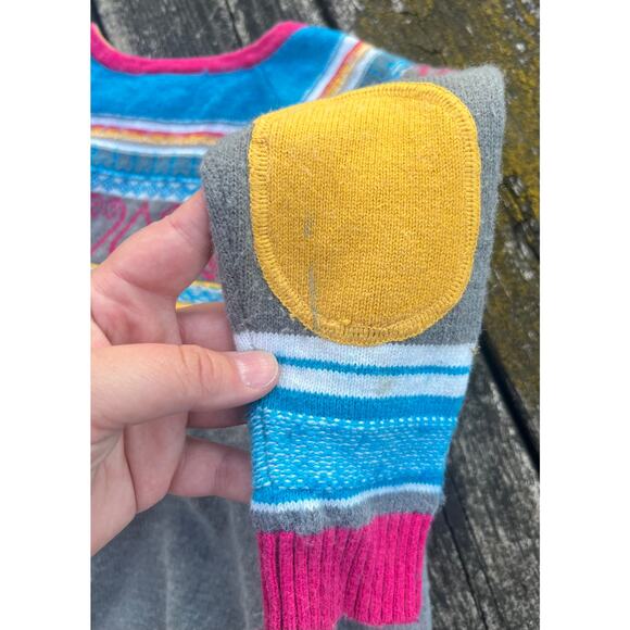 Hanna Andersson Cozy Up Sweater Dress 100cm Gray Stripe Heart Patch Wool Blend - Picture 7 of 8